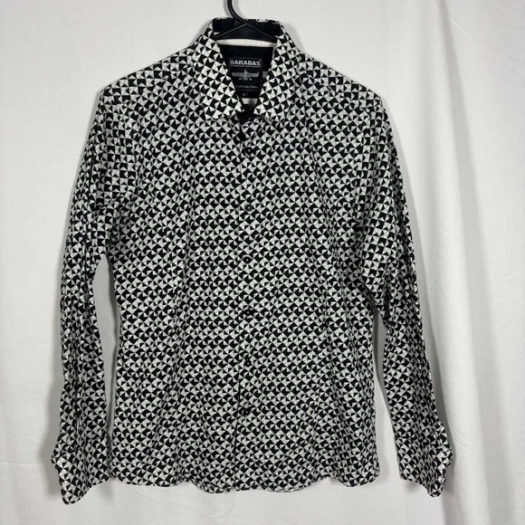 Barabas Button Down Black White Geometric Long Sleeve Shirt Men’s Sz. M - Picture 1 of 6